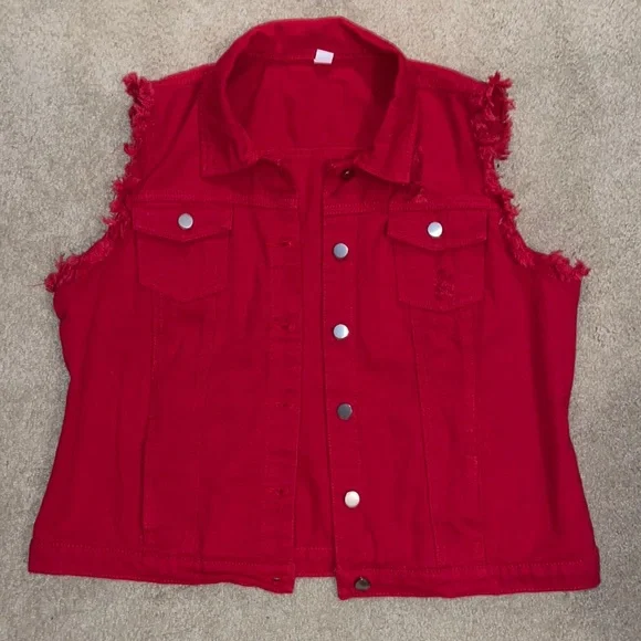 Amazon Jackets Coats Red Distressed Jean Vest Poshmark
